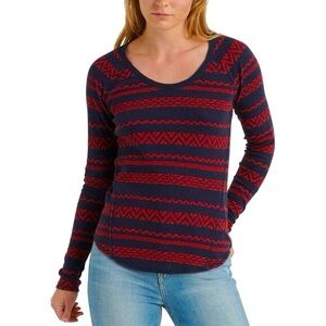 LUCKY BRAND Woven Navy & Red Fair Isle Knit Top Lightweight Thermal Tee